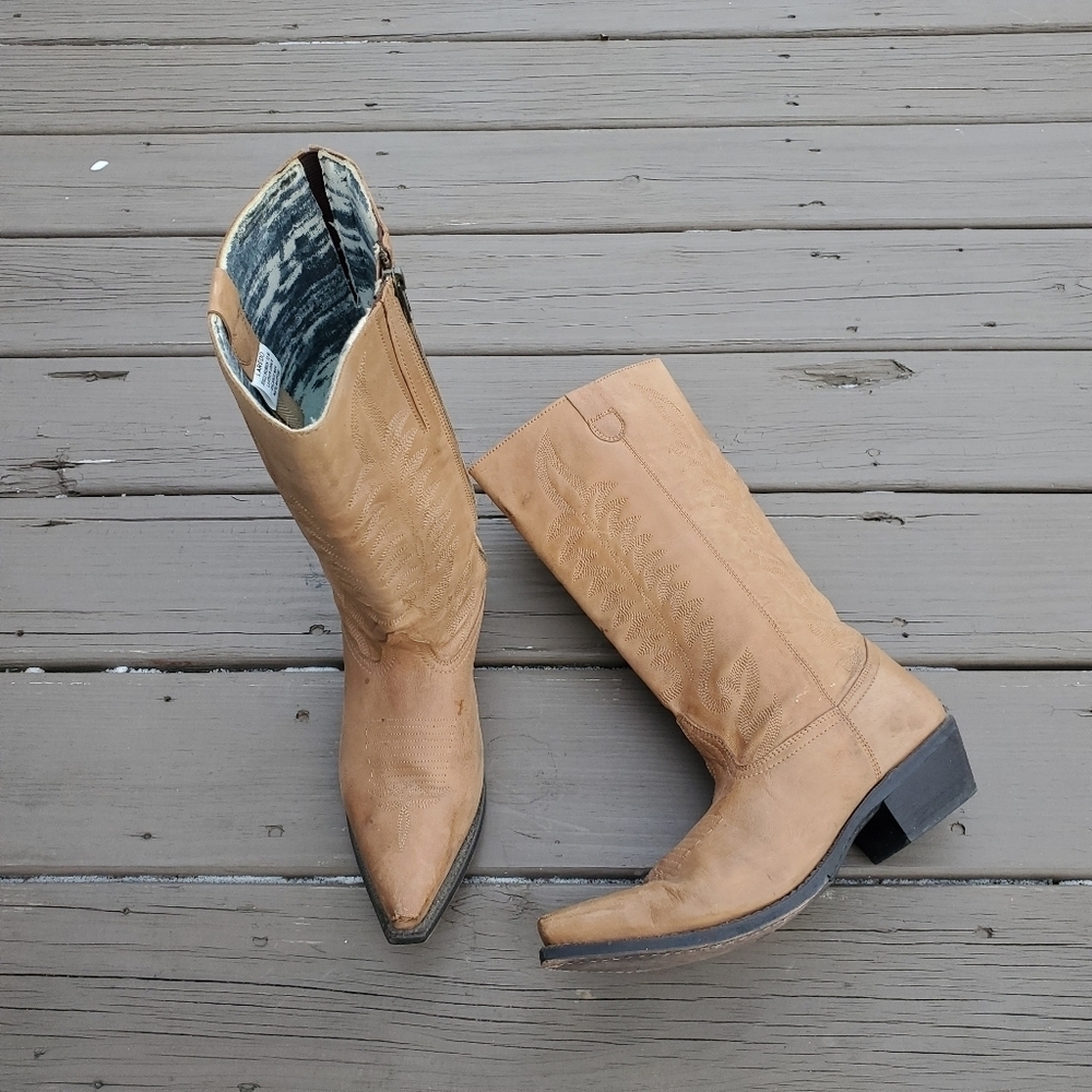 Laredo‎ Ladies Devin Camel Tan Honey Leather Stove Pipe Western Cowgirl Boots 10